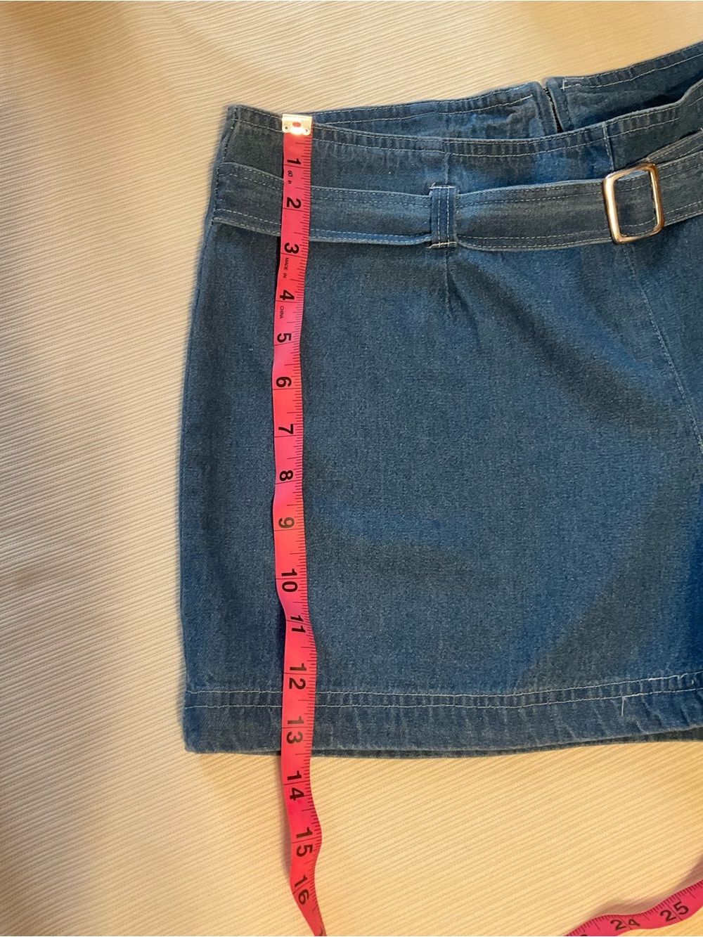 High-Waist Denim Belted Women’s Shorts - Blue - Picture 6 of 6